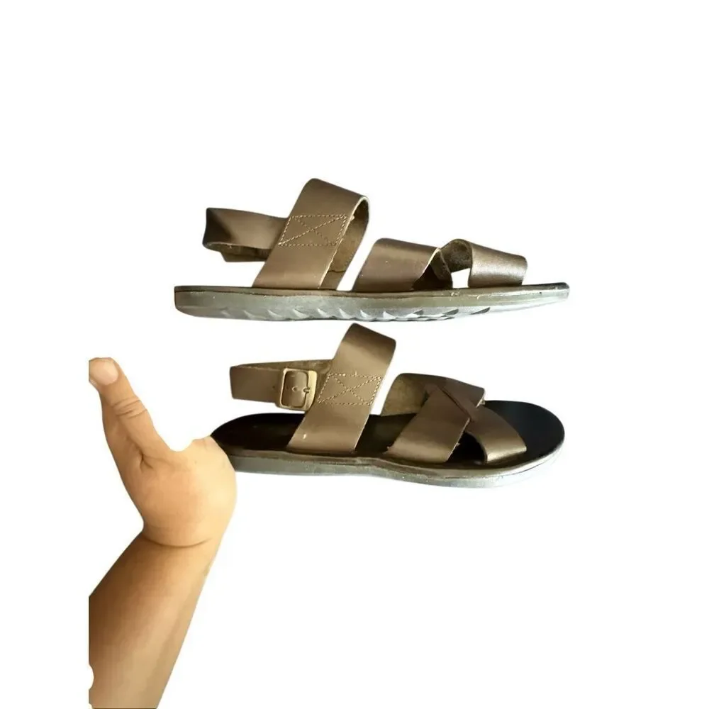Democrata Mens Brown Zion Leather Criss Cross Strappy Casual Sandals Size 42